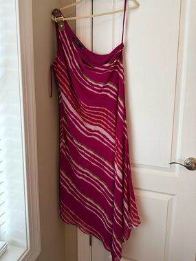 Lauren Ralph Lauren Fuchsia Multi-Stripe Asymmetrical Slip Dress